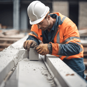 Construction worker marking lintels